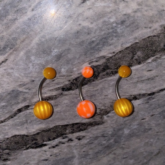3 Belly Button Ring Set Orange - Picture 3 of 3